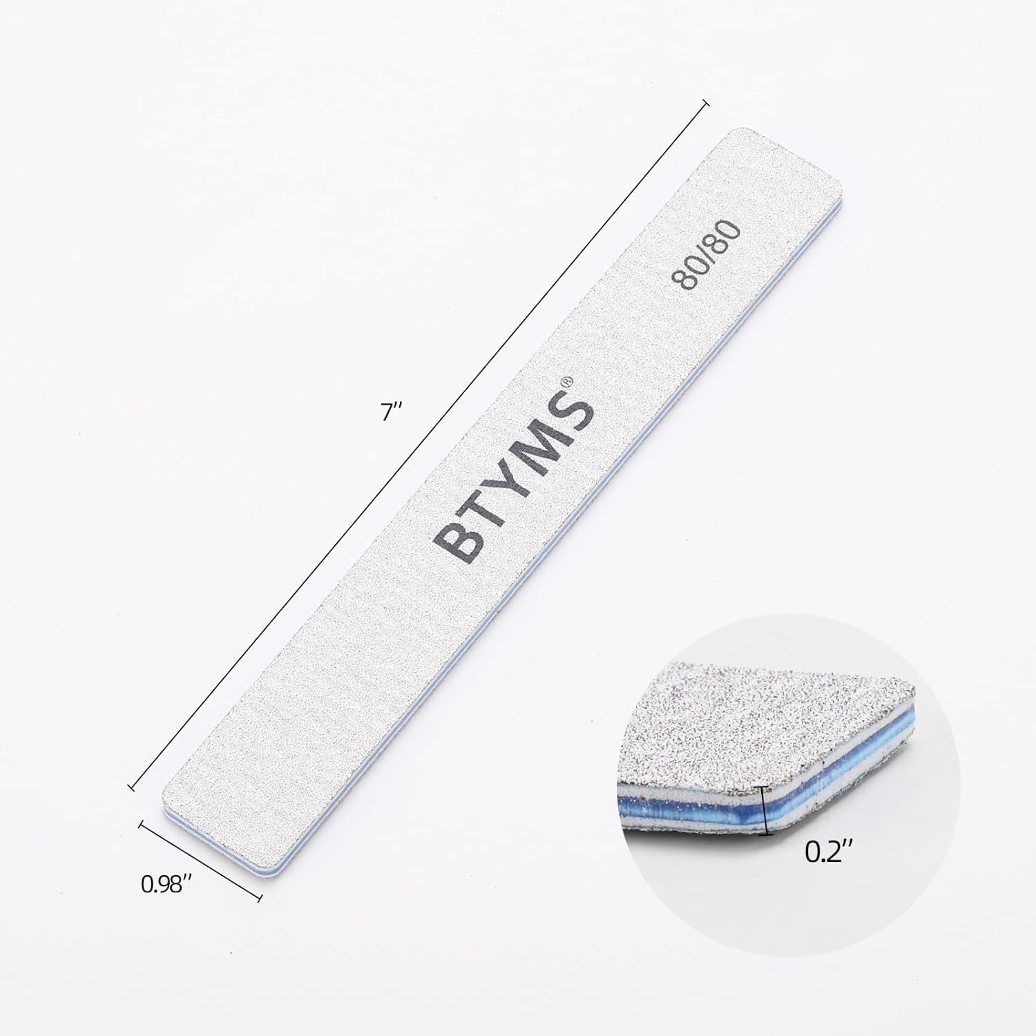 10 Count 80/80 Grit Rectangle Nail Files for Acrylic Nails, Reusable Buffering Files Double Sided Emery Boards for Nails