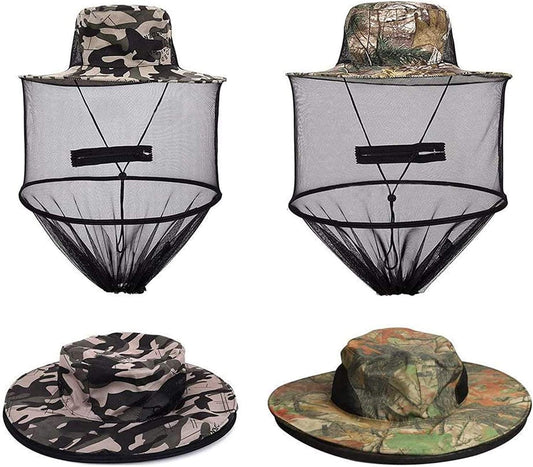 2 Pack Head Net Hat, Sun Hat Bucket Hat Fishing Hat with Hidden Net Mesh for Outdoor Lover Fishing Hiking Gardening Beekeeping Men or Women Armygreen