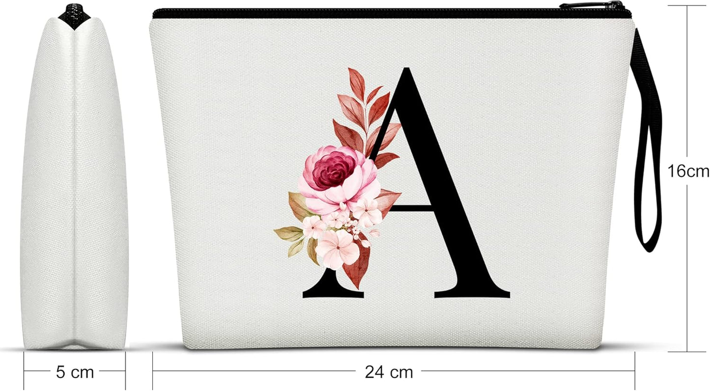 A-Z Personalized Makeup Bag,Birthday Gifts for Women Mom,Gifts for Best Friend,Bride Bridesmaid Cosmetic Bag(A)