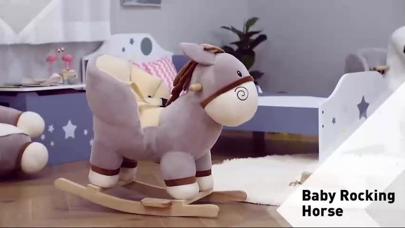 HOMCOM Cute Kids Ride-On Rocking Donkey W/ Sound Handlebars Seat Belt Plush Body