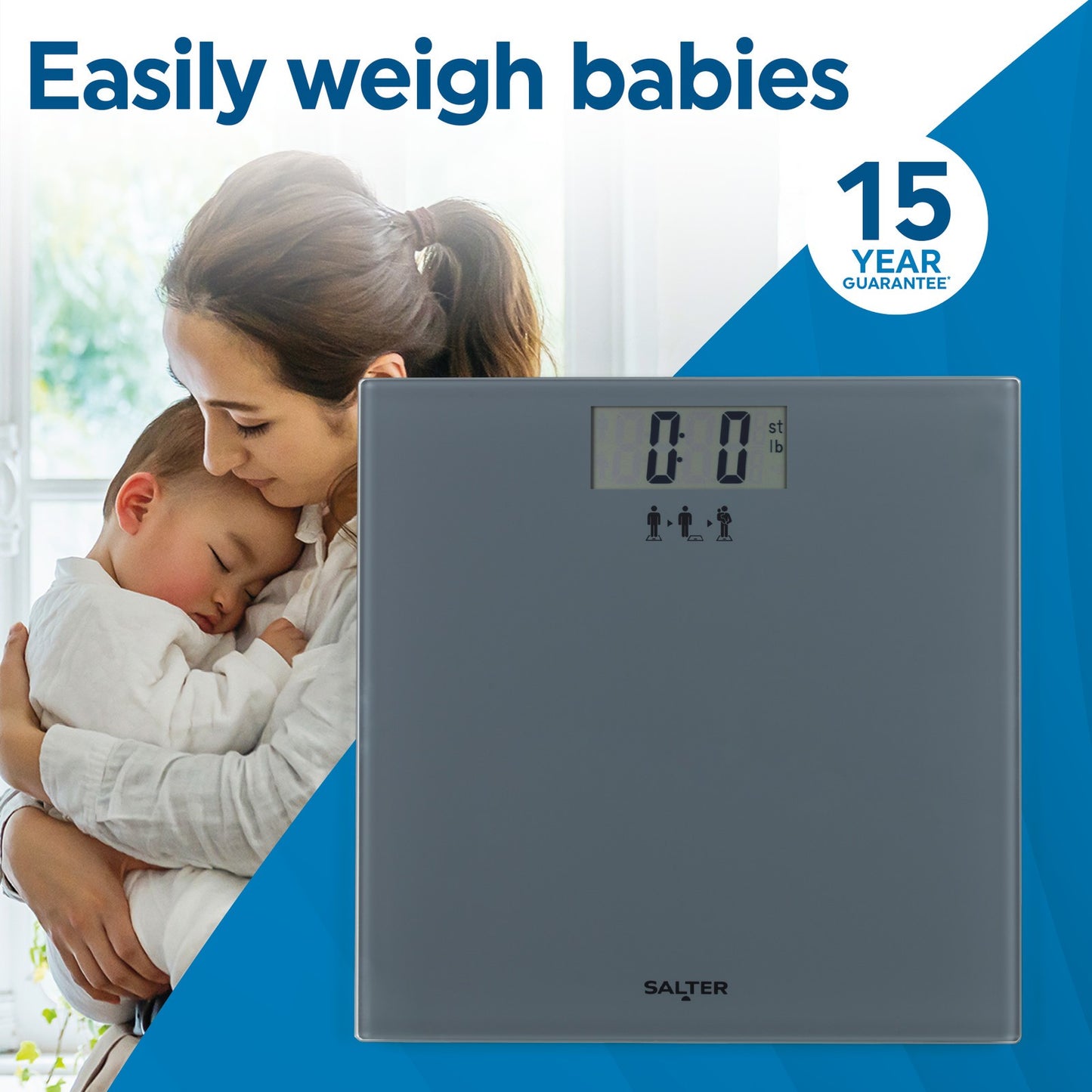 Salter Bathroom Scale Add & Weigh for Babies Pets, Luggage Easy Read LCD Display