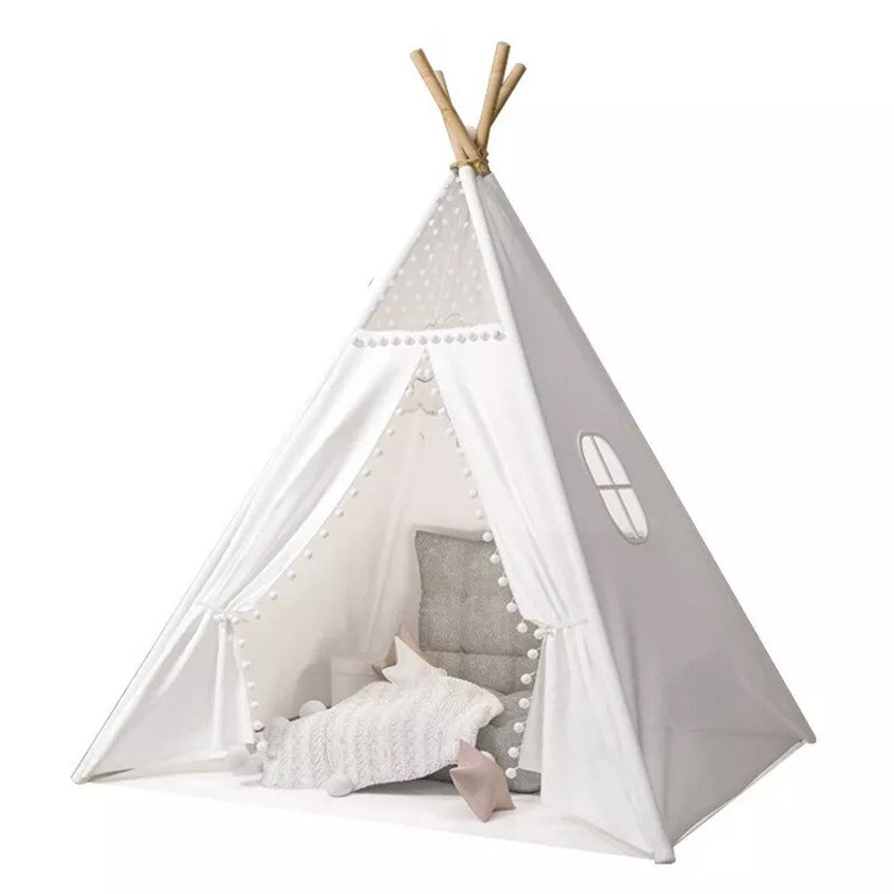 160CM Large Canvas Kids Teepee Star Wood Indian Tent Child In/Outdoor Play House