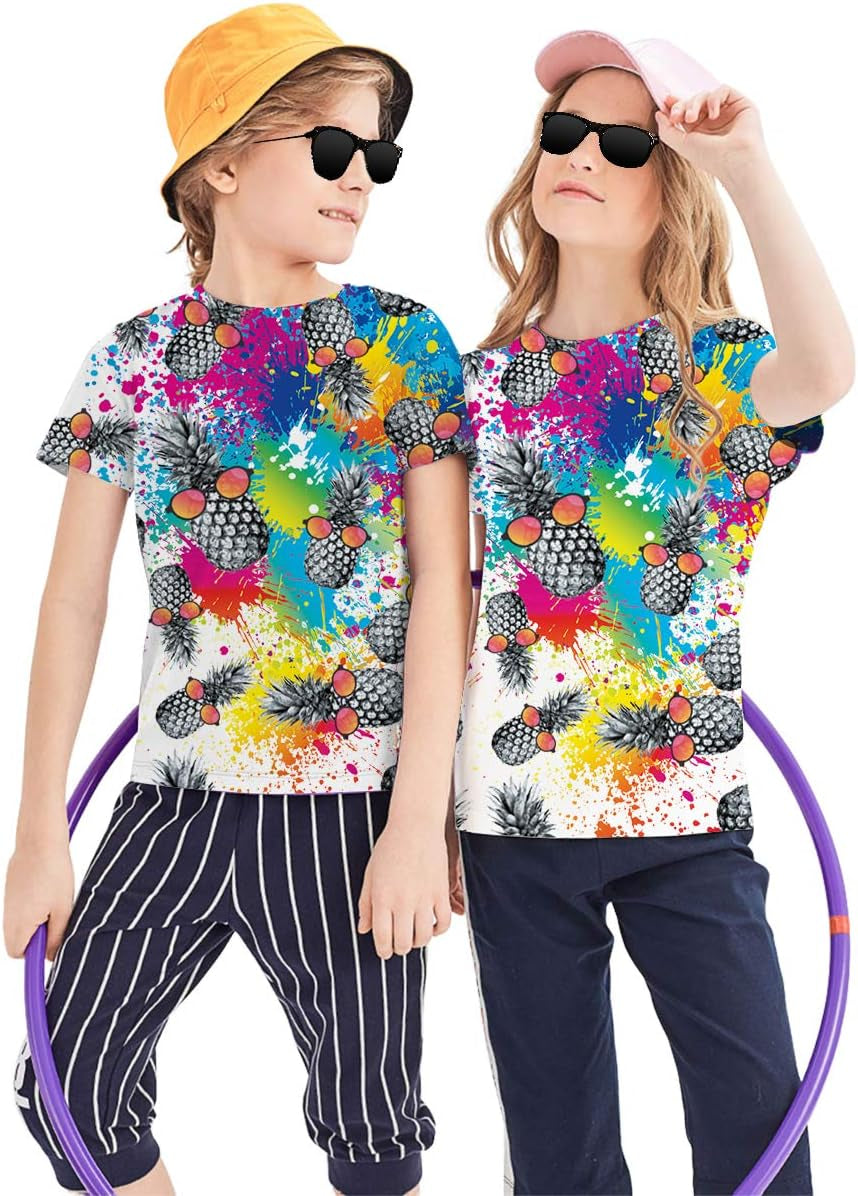 Teens Boys 3D Pineapple Shirts Shorts Sleeves Graffiti T Shirts Size 15 Boys Causal Fit Kids Neutral Art T-Shirt Outfits Funny Shirts Youth Summer Novelty Tees Size 13-14 Years