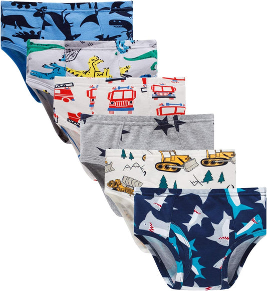 100% Cotton Little Boys Briefs Soft Dinosaur Truck Toddler Underwear