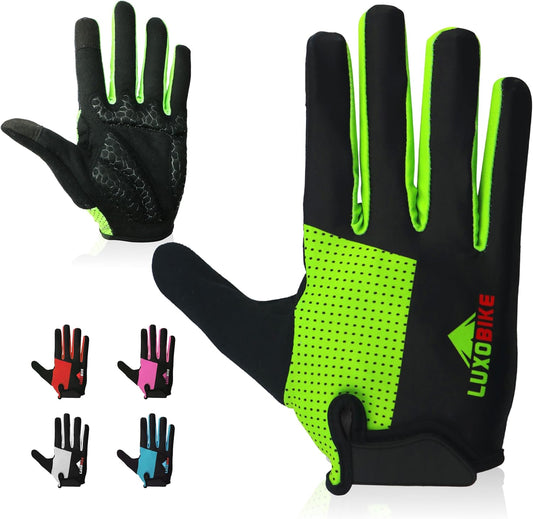 Bike Gloves for Men Women with Anti-Slip Shock-Absorbing Riding Pad, Light Weight Full Finger Cycling Gloves Touch Screen Breathable Mountain Biking Road Bicycle